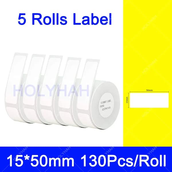Etikettitarra Paperirulla, valkoinen väri, yhteensopiva D11 D110 D101 tulostimien kanssa, 5 valkoista 15x50mm kokoa
