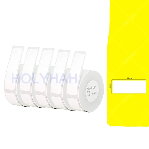 Etikett klistermärkepapper rulle, vit färg, kompatibel med D11 D110 D101 skrivare, 5 vita 15x50mm