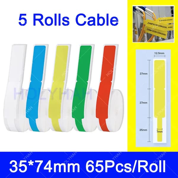 Etiketklæbepapirrulle, hvid farve, kompatibel med D11 D110 D101 printere., 5 Farve Kabel
