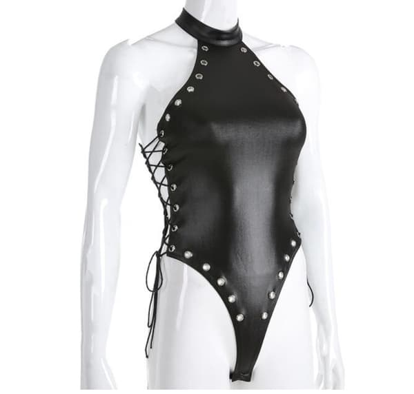 Sexig Body i Svart Wetlook (M)