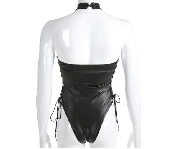 Sexig Body i Svart Wetlook (M)
