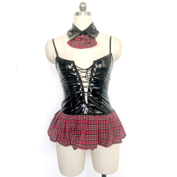 Sexig Lingerie skoluniform med latex (L)