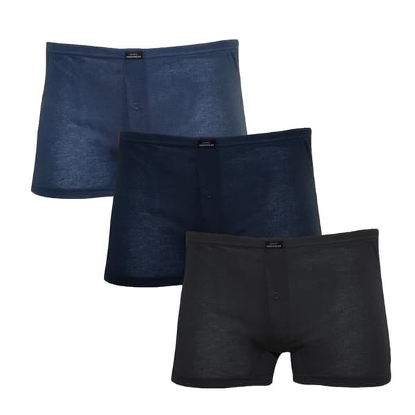 Tom Franks Mens Plain Jersey Boxer Shorts (3 Pairs) Black/Blue M