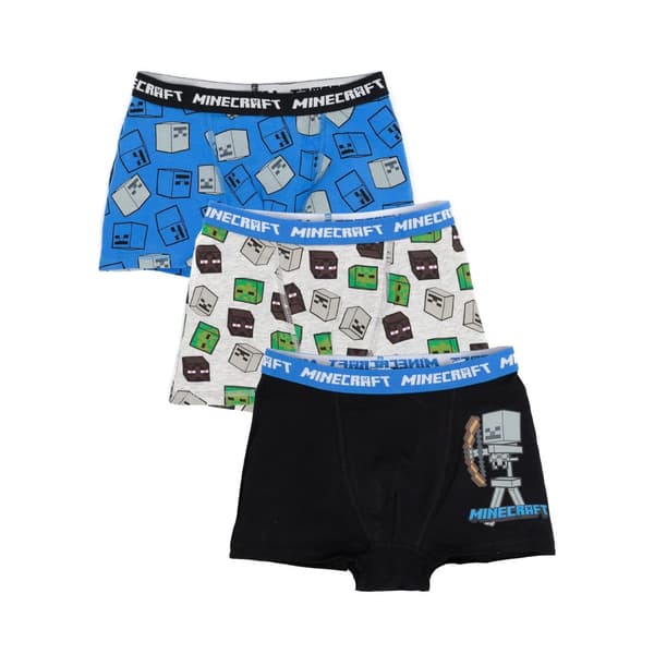 Minecraft Boys Boxer Shorts Set (Pack of 3) Grey/Blue/Black 8-9 Years