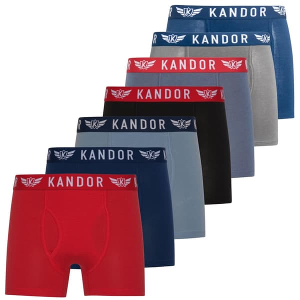 Kandor Mens Bambers Bamboo Boxer Shorts (Pack of 7) Blue/Red XXL
