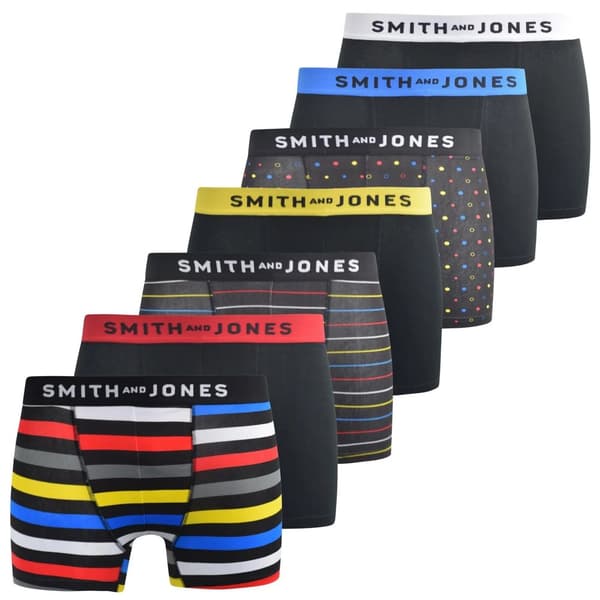 Smith & Jones Mens Leland Assorted Designs Boxer Shorts (Pack of 7)