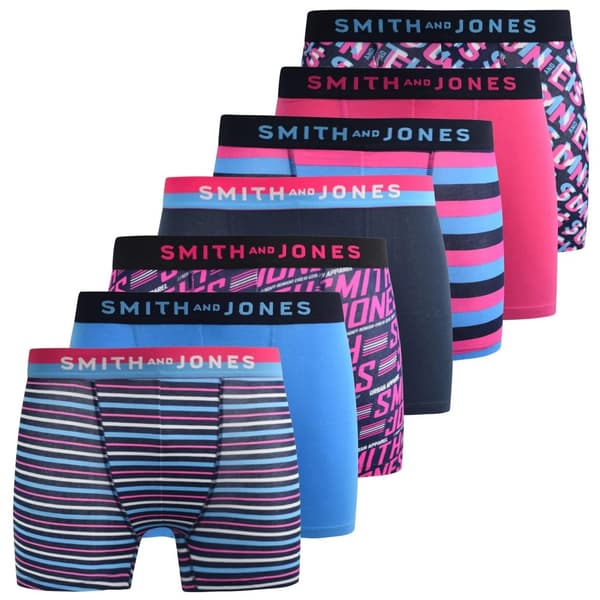 Smith & Jones Taden Assorted Designs Boxershorts för herrar (Förpackning med 7 st) Blue/Pink S