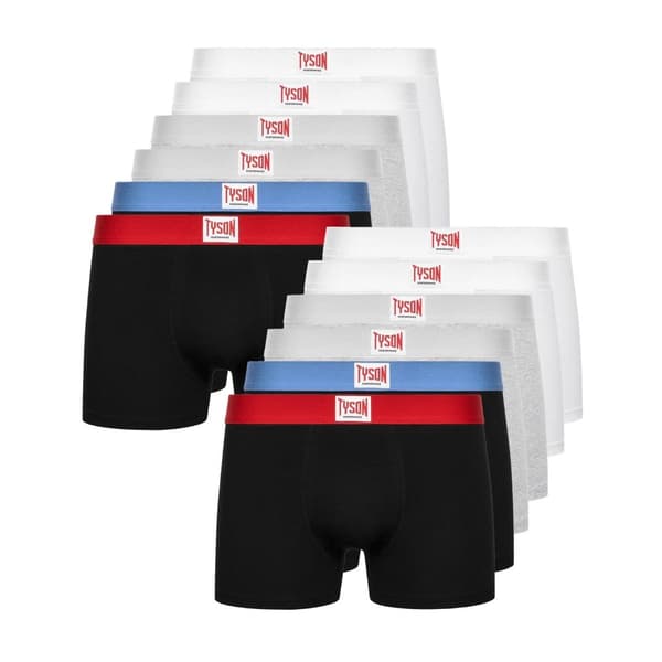 Tyson Mens Plain Boxer Shorts (Pack of 12) White/Black/Grey L