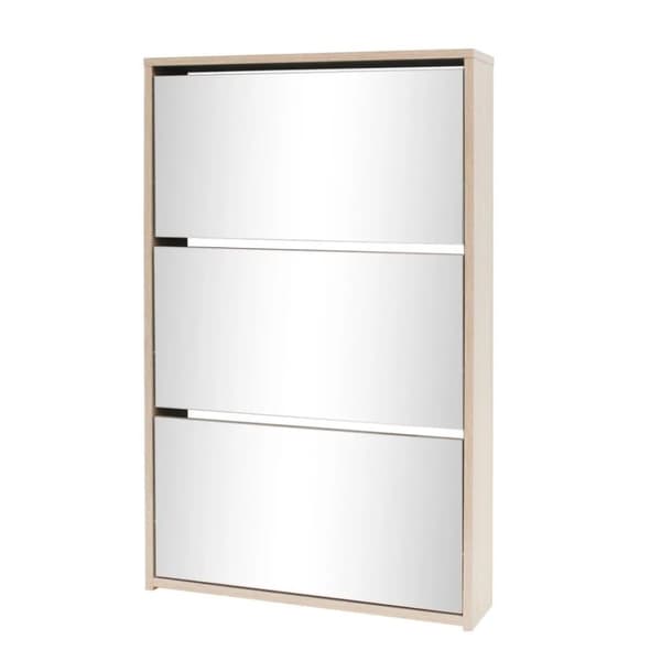 vidaXL Skoskap 3 høyder speil eik 63x17x102,5 cm