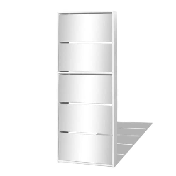 vidaXL Skoskap 5 hyller speil hvit 63x17x169,5 cm