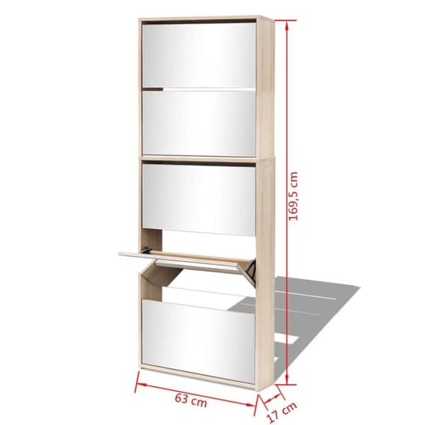 vidaXL Skoskap 5 hyller speil eik 63x17x169,5 cm