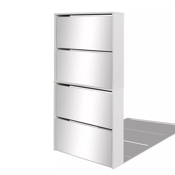 vidaXL Skoskap 4 hyller speil hvit 63x17x134 cm
