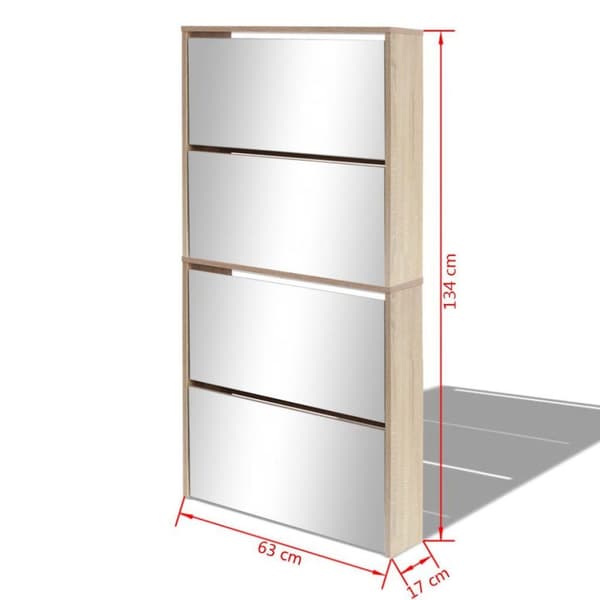 vidaXL skoskab 4 hylder med spejl 63x17x134 cm egetræsfarvet