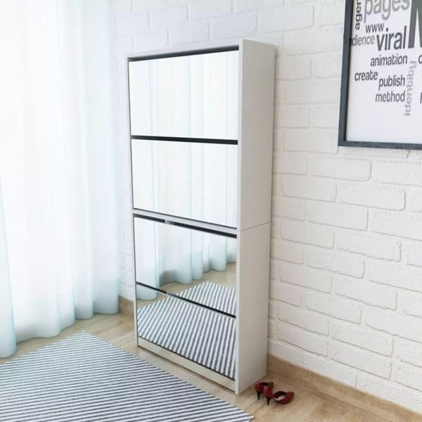 vidaXL Kenkäkaappi peileillä 4 kerrosta Valkoinen 63x17x134 cm