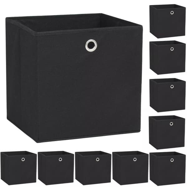 vidaXL opbevaringskasser 10 stk. ikke-vævet stof 32x32x32 cm sort