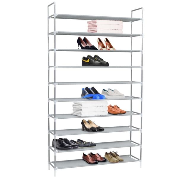 vidaXL Skohylla med 10 hyllor metall och non-woven tyg silver