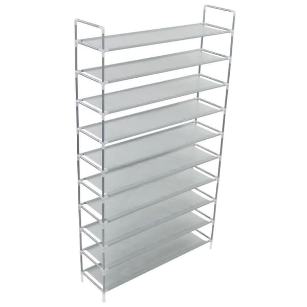 vidaXL Skohylla med 10 hyllor metall och non-woven tyg silver