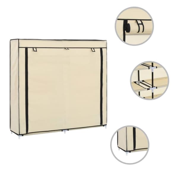 vidaXL Skoskap med trekk kremhvit 115x28x110 cm stoff