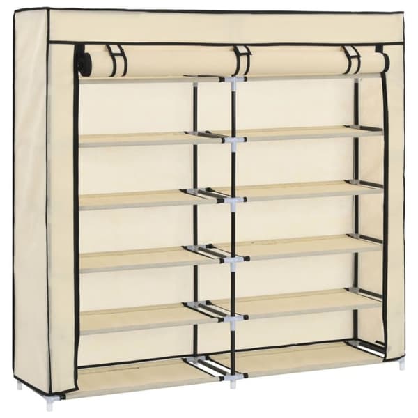 vidaXL Skoskap med trekk kremhvit 115x28x110 cm stoff