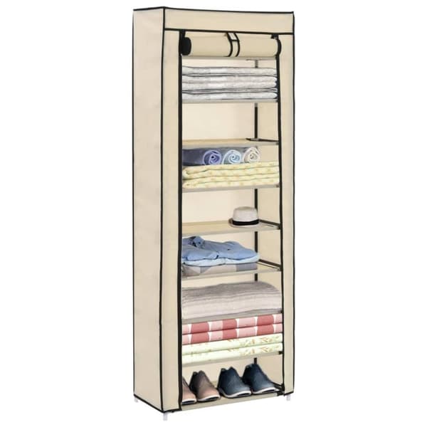 vidaXL Skoförvaring med överdrag gräddvit 57x29x162 cm tyg