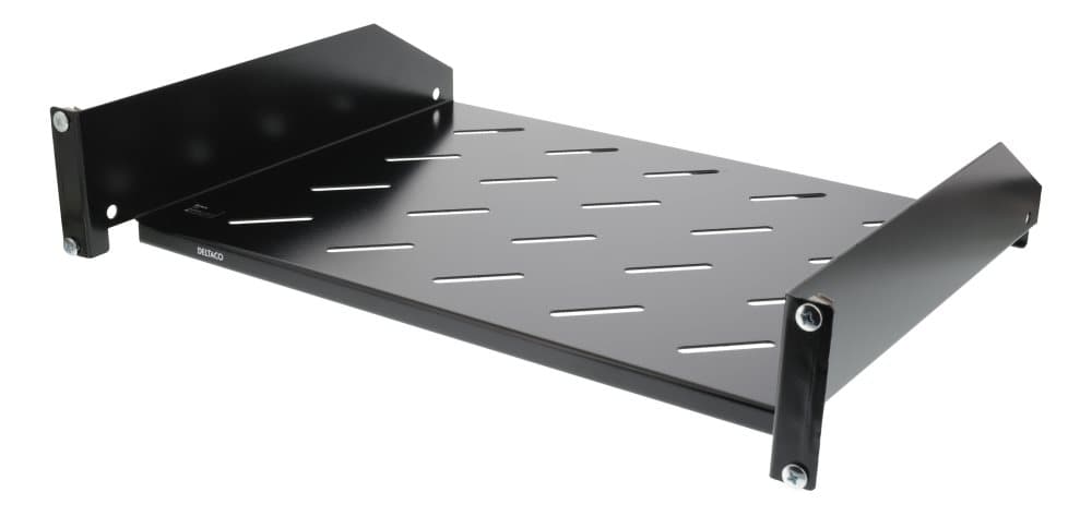 DELTACO, 19" fast hylde, 2U, 350mm dyb, til 600/800x600-skab, max 15kg