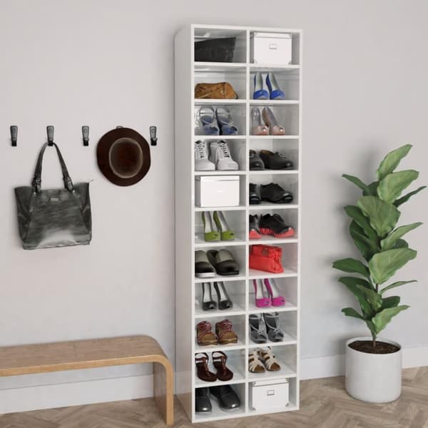 vidaXL skoreol 54 x 34 x 183 cm spånplade hvid højglans