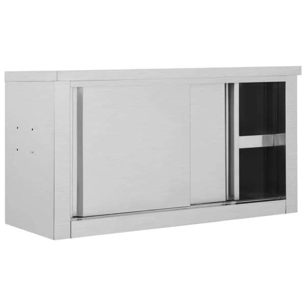 vidaXL køkkenskab m. skydelåger væghængt 90 x 40 x 50 cm rustfrit stål