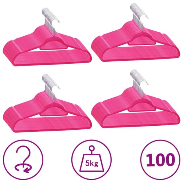 vidaXL bøjler 100 stk. skridsikre fløjl pink