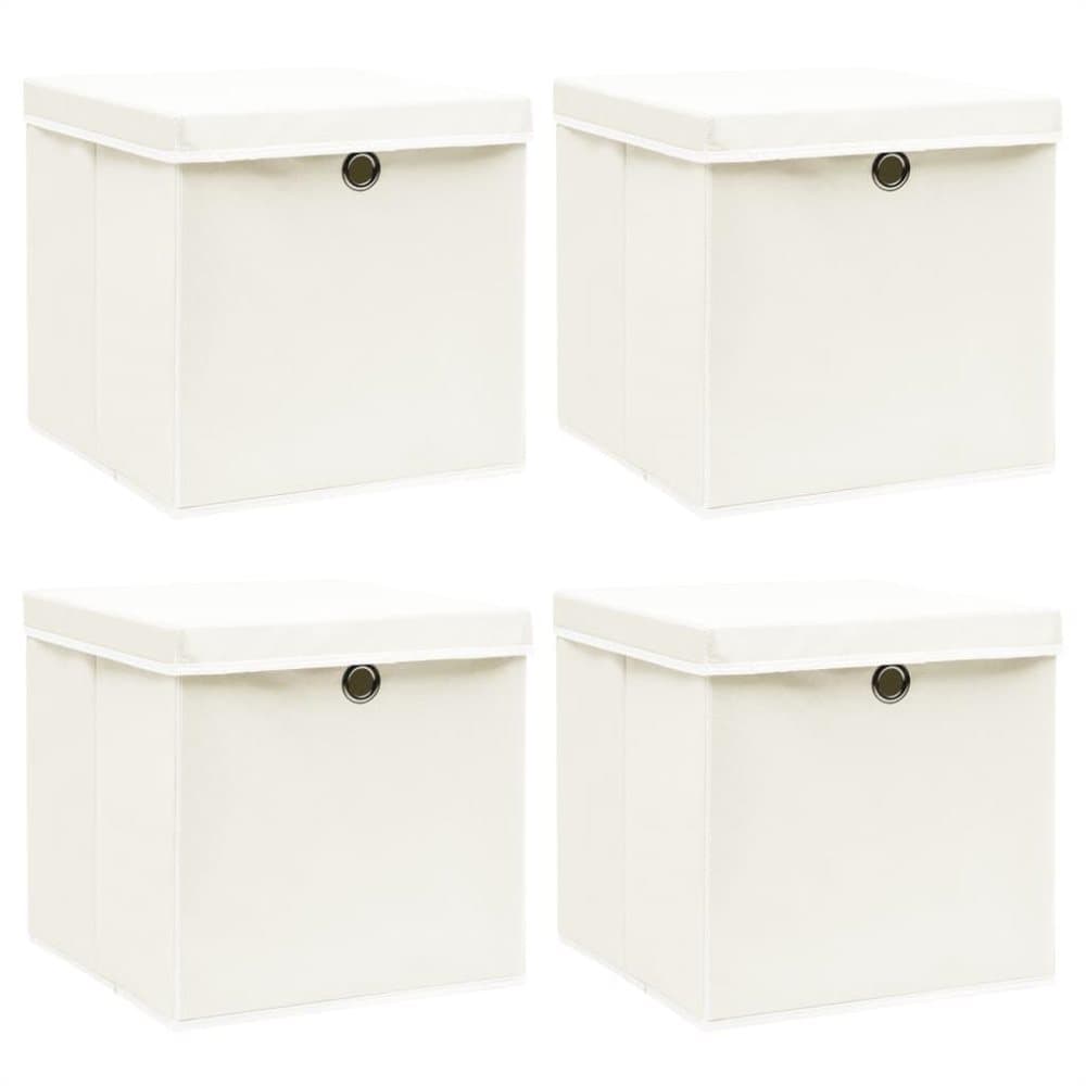 vidaXL Förvaringslådor med lock 4 st vit 32x32x32 cm tyg