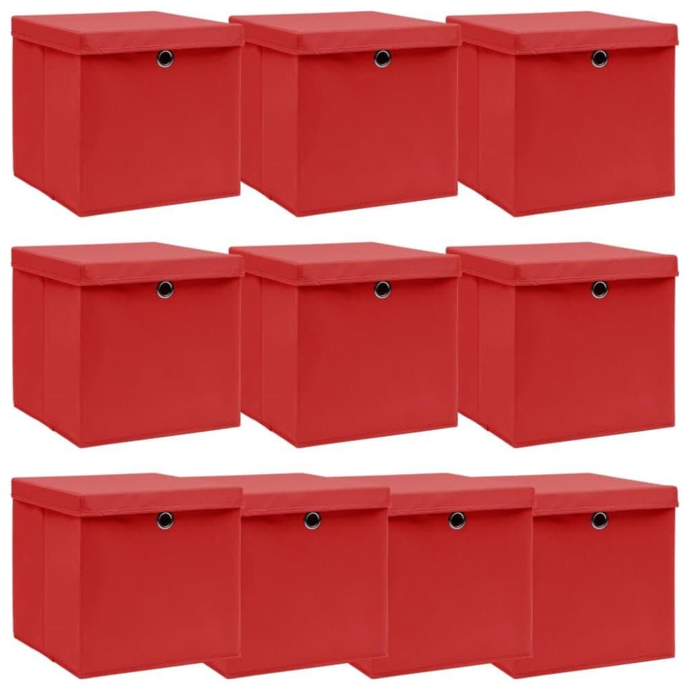 vidaXL Förvaringslådor med lock 10 st röd 32x32x32 cm tyg