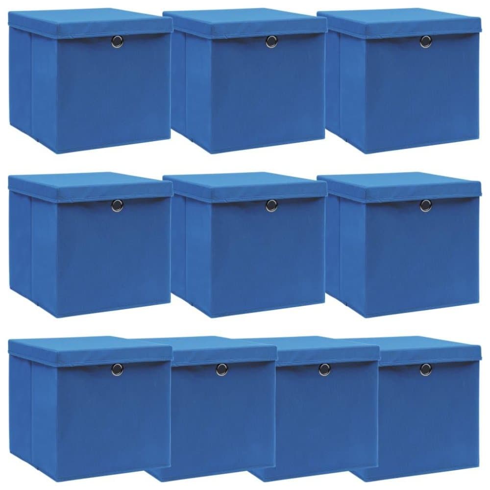 vidaXL Förvaringslådor med lock 10 st blå 32x32x32 cm tyg