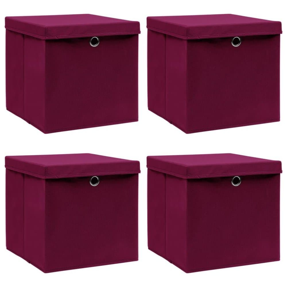 vidaXL Förvaringslådor med lock 4 st mörkröd 32x32x32 cm tyg