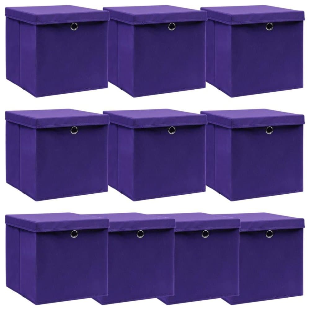 vidaXL Förvaringslådor med lock 10 st lila 32x32x32 cm tyg