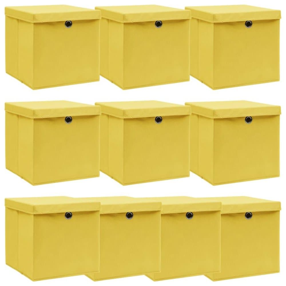 vidaXL Förvaringslådor med lock 10 st gul 32x32x32 cm tyg