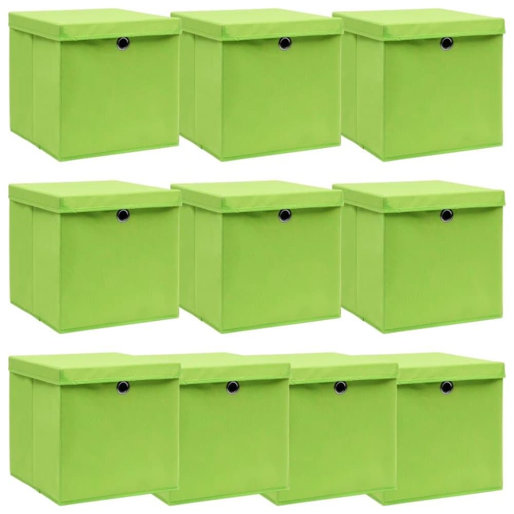 vidaXL Förvaringslådor med lock 10 st grön 32x32x32 cm tyg