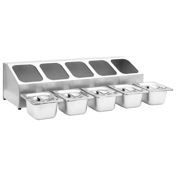vidaXL GN-beholder med 5 GN 1/6 beholdere rustfritt stål