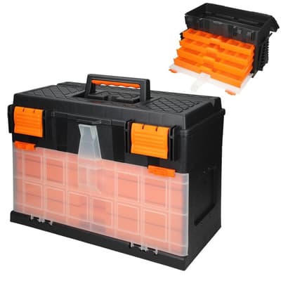 ECD Germany værktøjskasse værktøjskasse ca. 44,5 x 26 x 32 cm - 4 skuffer med små dele magasiner - tom - lavet af plastik - til