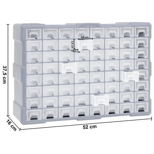vidaXL Sortimentskap med 64 skuffer 52x16x37,5 cm