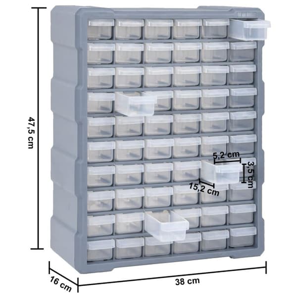 vidaXL Sortimentskap med 60 skuffer 38x16x47,5 cm