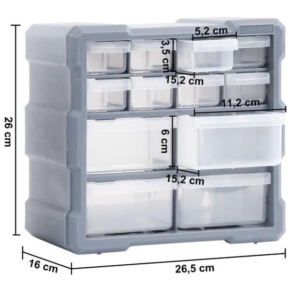 vidaXL skuffereoler med 12 skuffer 2 stk. 26,5x16x26 cm