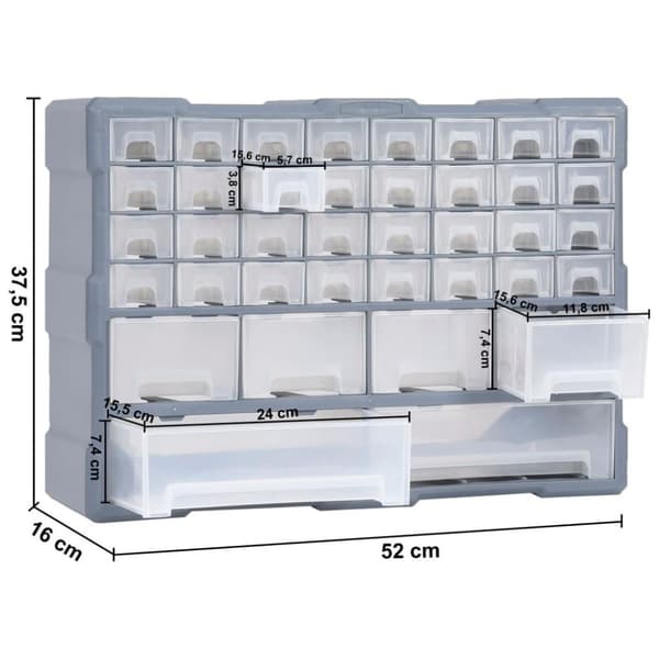 vidaXL Sortimentskåp med 40 lådor 52x16x37,5 cm
