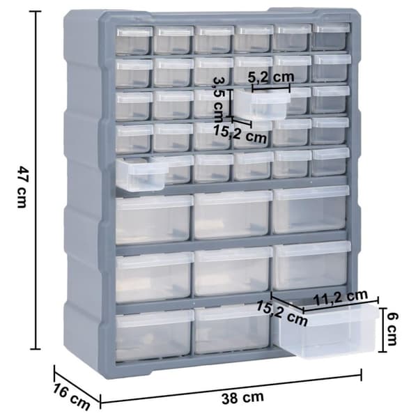 vidaXL Sortimentskap med 39 skuffer 38x16x47 cm