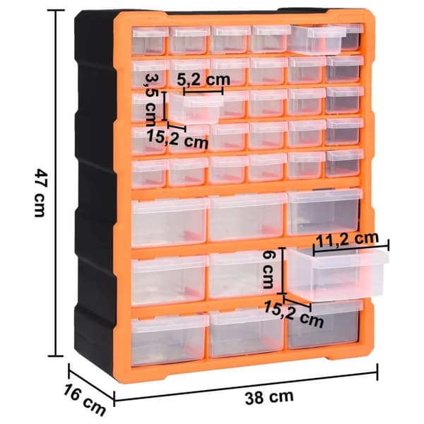 vidaXL Sortimentskap med 39 skuffer 38x16x47 cm