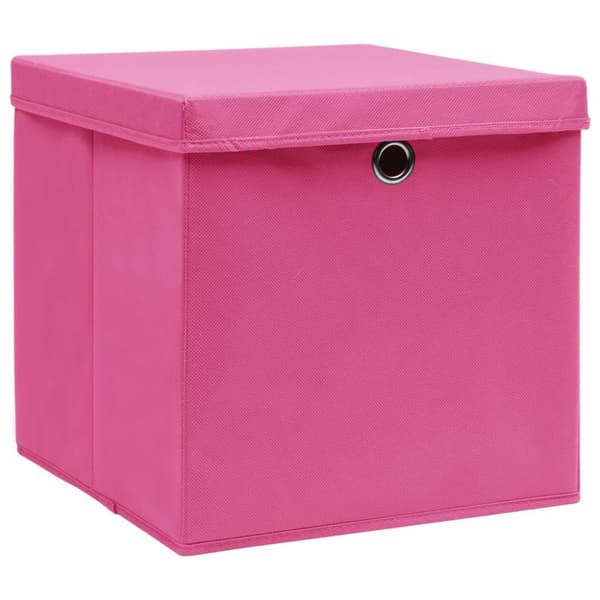 vidaXL opbevaringskasser med låg 10 stk. 28x28x28 cm pink