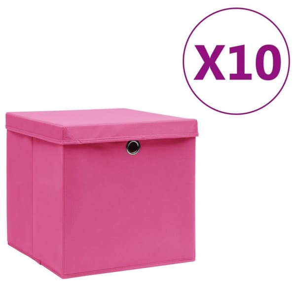vidaXL opbevaringskasser med låg 10 stk. 28x28x28 cm pink