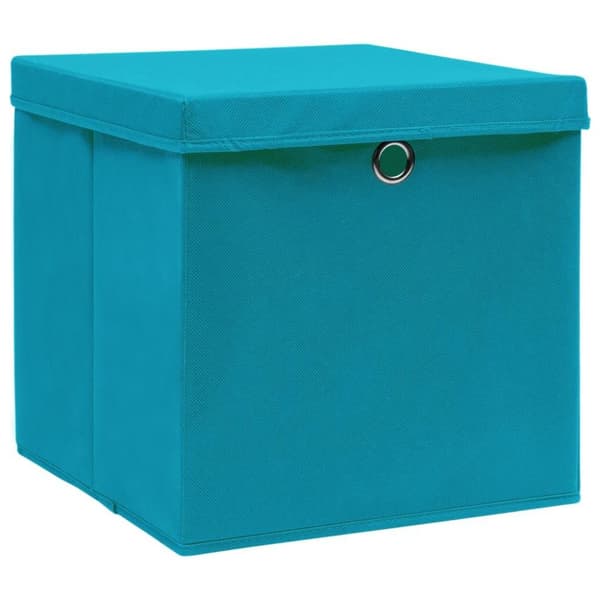 vidaXL opbevaringskasser med låg 10 stk. 28x28x28 cm babyblå
