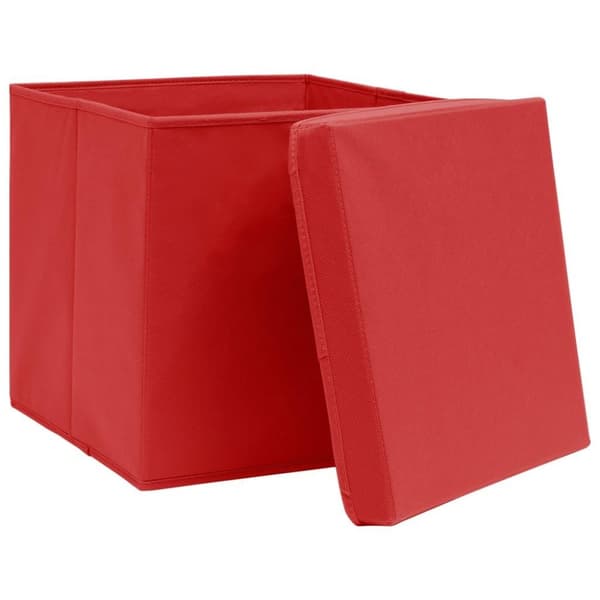 vidaXL opbevaringskasser med låg 10 stk. 28x28x28 cm rød