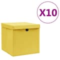 Miniatyrbillede 1 af 6: vidaXL opbevaringskasser med låg 10 stk. 28x28x28 cm gul
