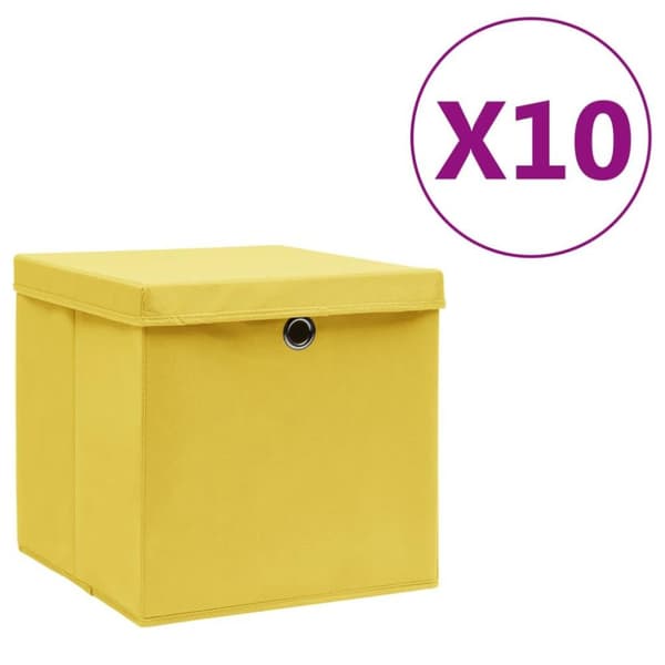vidaXL opbevaringskasser med låg 10 stk. 28x28x28 cm gul