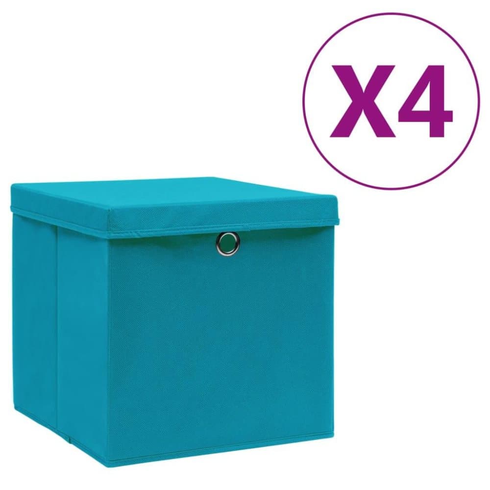 vidaXL Förvaringslådor med lock 4 st 28x28x28 cm babyblå